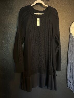 Never worn Anthropologie Women's Black Cable-Knit Sweater Dress with Pleated Hem